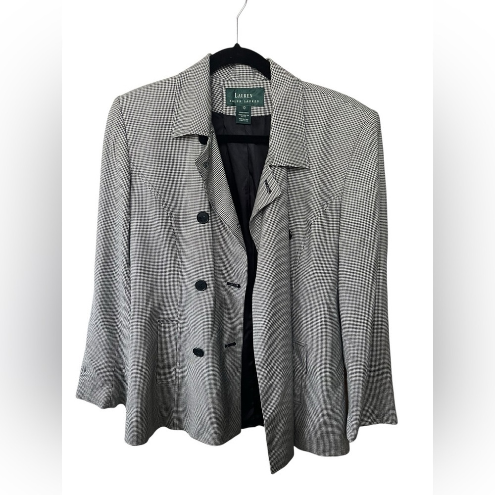 Vintage Women’s Ralph Lauren Black and White Houndstooth Double Breasted Coat